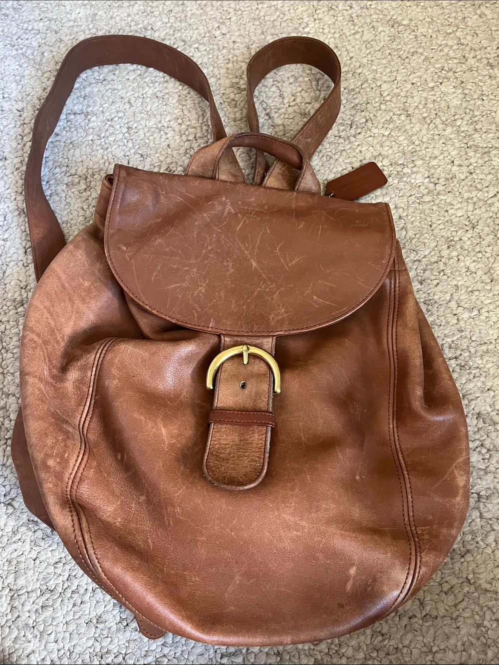 Brown Leather Backpack with Buckle Accent - Women's Casual Backpack